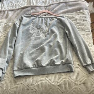 Gray Sweatshirt with Lace Bow Detail